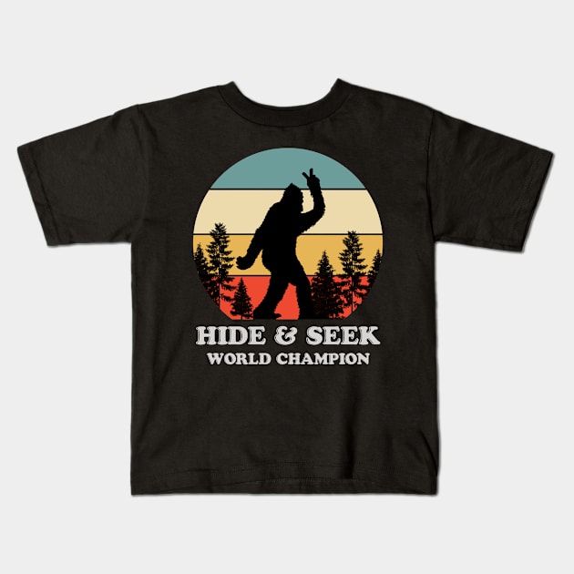 Retro Bigfoot Hide & Seek World Champion Kids T-Shirt by tshirtguild